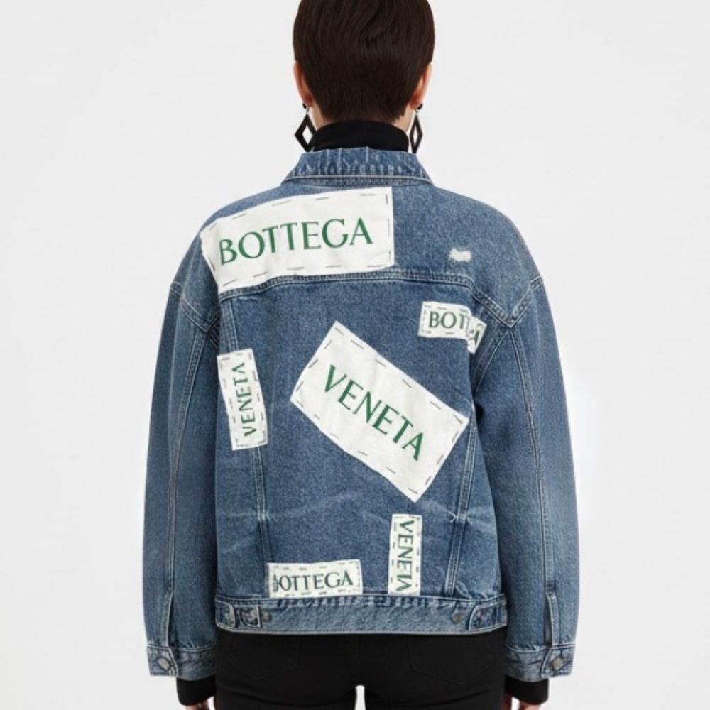 CHIC CHICK UPCYCLE | Denim Patch Logo Jacket Blue w/ White/Green Unisex
